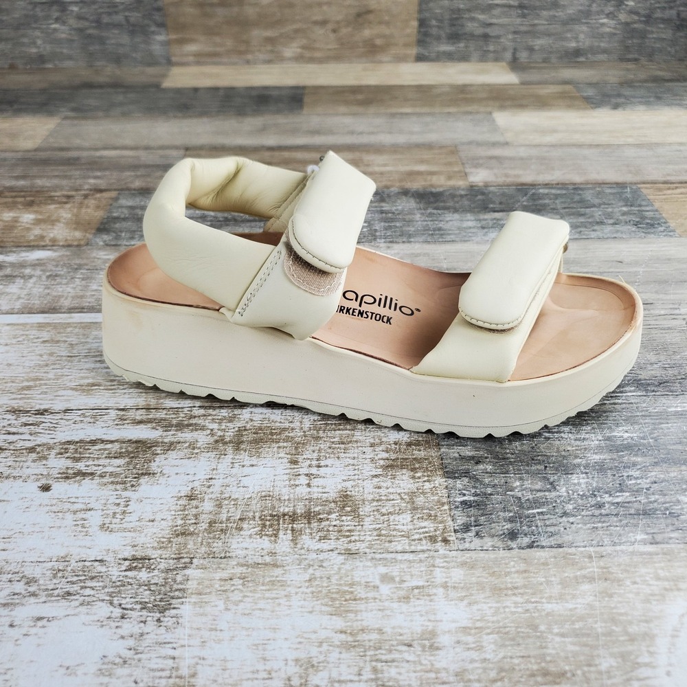 Papillio by Birkenstock Theda Womens Wedge Sandals Sz 7 Narrow Ecru Leather